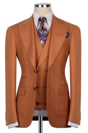 Rust Orange Super 220’s Wool Three-Piece Suit with Matching Pants